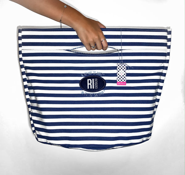 Anchored Heart Blue Striped Tote