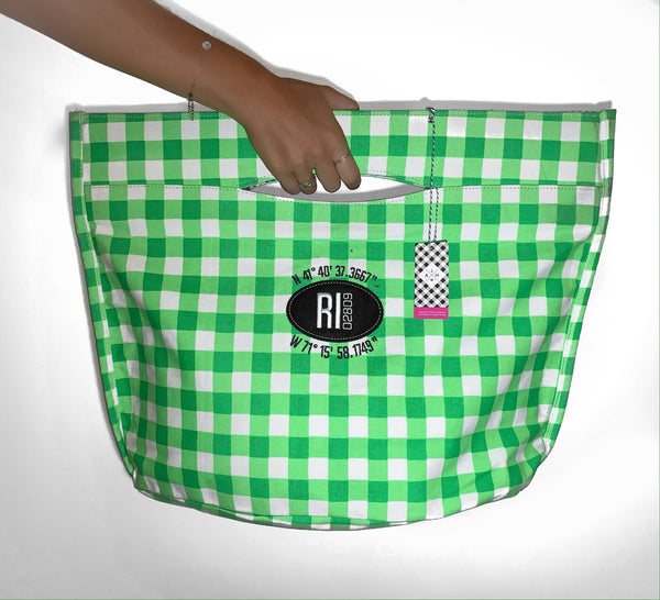 Anchored Heart Green Checkered Tote