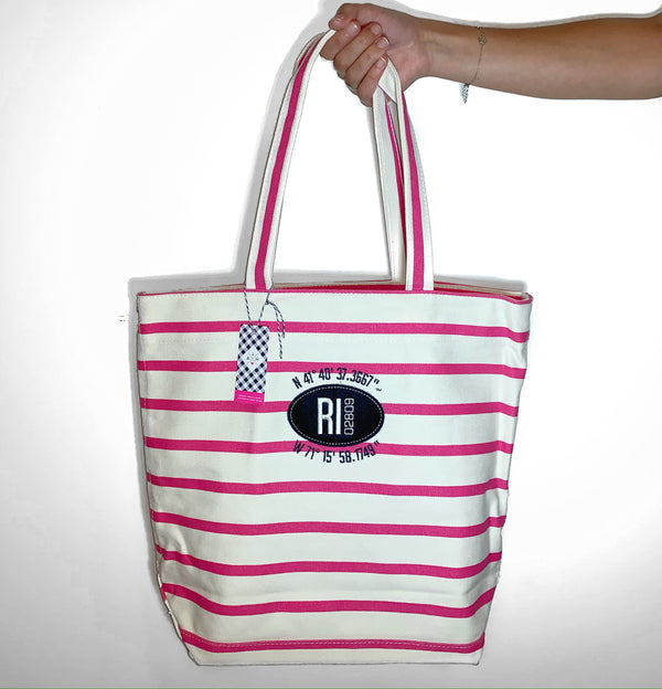 Anchored Heart Pink Striped Tote